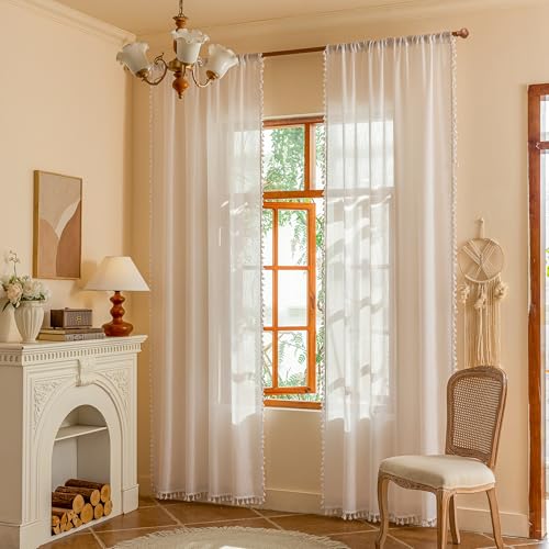 Boho Farmhouse White Long Curtains for Living Room (Z-pure White / 50"W x 90"L (Pack of 2))