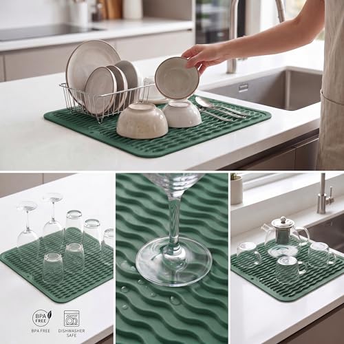 Silicone Dish Drying Mat for Multiple Usage (Green / 12"L x 12"W)