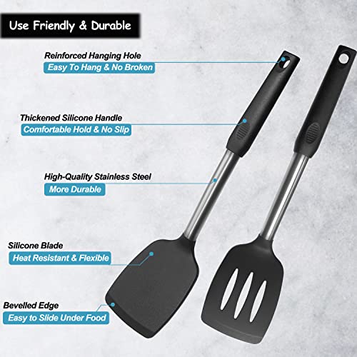 Silicone Spatula and Cooking Spoon (Black)