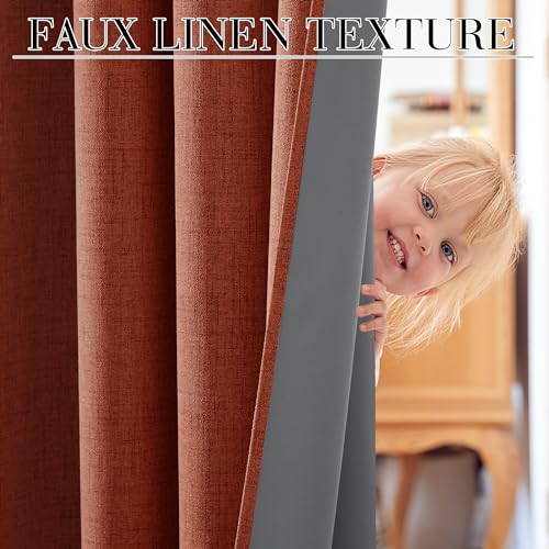 100% Blackout Linen Textured Curtains 96 Inch for Dining Room (Terracotta / 52"W x 96"L (Pack of 2))