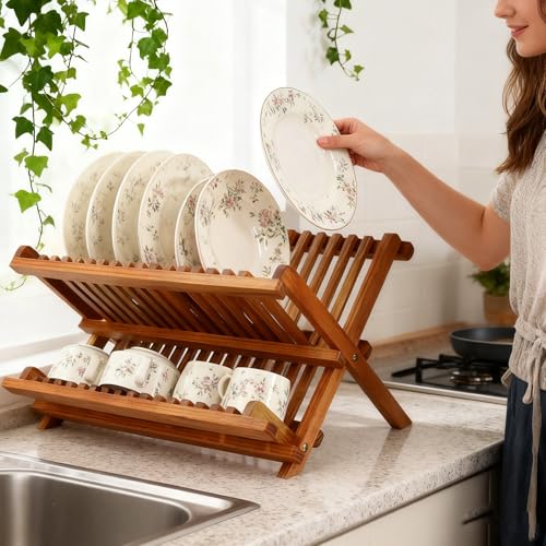 Teak Wood Dish Drying Rack (2 Tier-Compact)