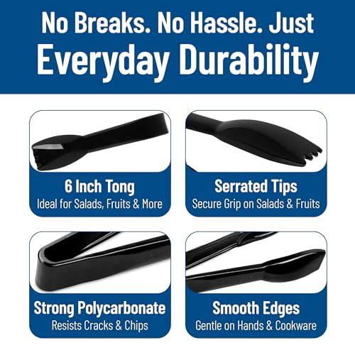 Carly Tongs Plastic Serving Tongs (6.44 Inches / Pack of 1 / Black)