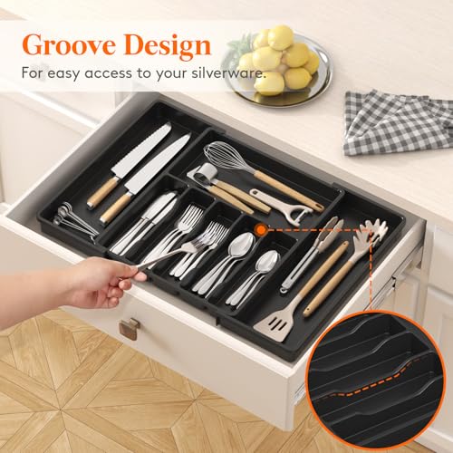 Extra Large Silverware Drawer Organizer (Black / XXL (15-27''W x 18.5''D))