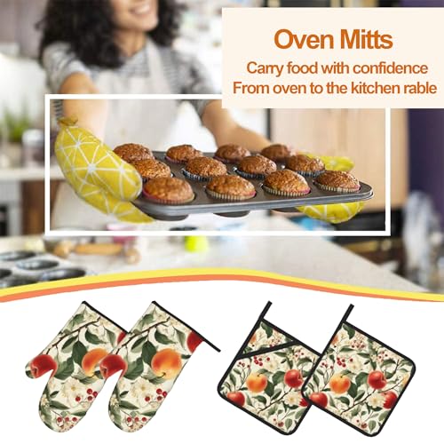 Apple Flower Oven Mitts & Potholder Set of 4 (Apple Flower)