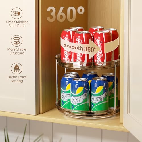 2 Tier Lazy Susan Turntable Organizer 9.25'' Rotating Spice Rack Organization for Cabinet (Amber / 9.25in 1 Pack)