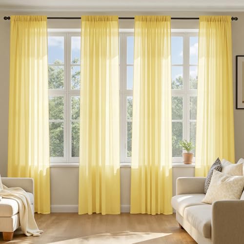 Yellow Sheer Curtains 96 Inches Long 4 Panels 42 x 96 Inches (42"W x 96"L (Pack of 4) / Yellow)