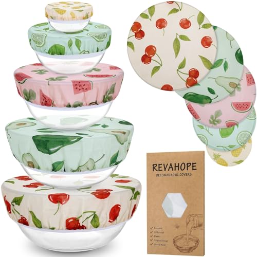 5Pcs Reusable Beeswax Elastic Bowl Covers for Bread Proofing and Food Cover (Colored Fruit)