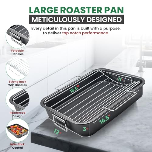 Large Roasting Pan With Rack 12” x 16” (Pan & V-Rack)