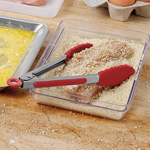 Small Tongs with Silicone Tips 8.25 Inch Mini Kitchen Tongs for Serving Appetizers Salads Ice Stainless Steel Metal Tongs for Cooking (Cayenne)