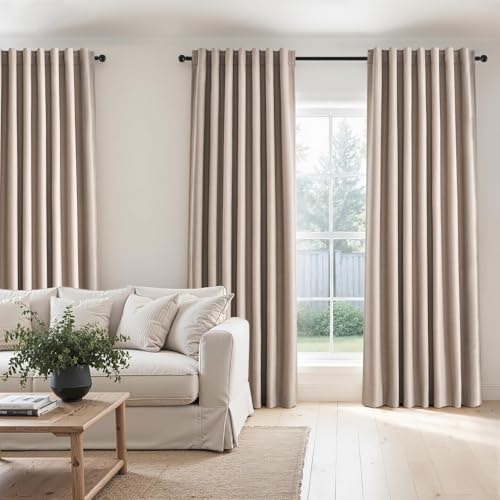 Natural Beige blackout curtains 84 inch Long 2 Panels 100% Blackout Linen Texture Curtain Window Drapes with Back Tab Rod Pocket Light Blocking Thermal Insulated Curtains for Bedroom Living Room (Natural Beige / 52"W x 84"L (Pack of 2))