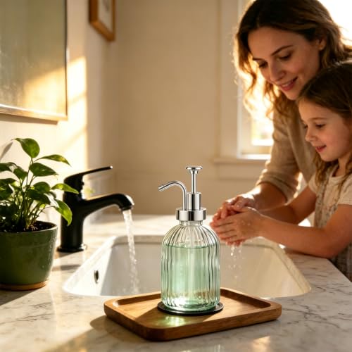 12oz Clear Glass Liquid Soap Dispenser (Clear, Silver Pump, 2pcs)