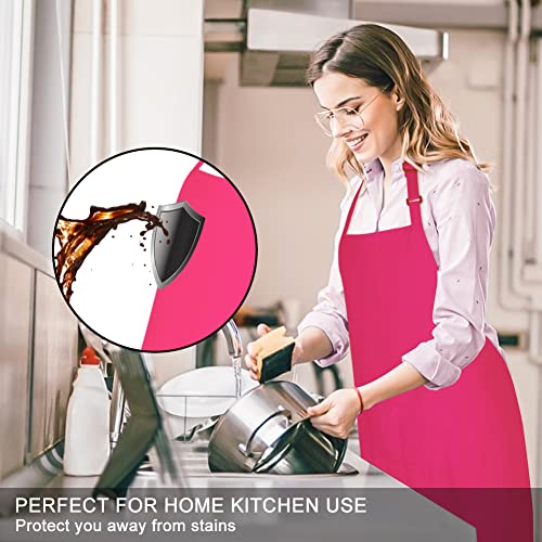 2 Pack 100% Cotton Aprons with 2 Pockets Cooking Chef Kitchen Adjustable Bib Apron for Women Men (Hot Pink)