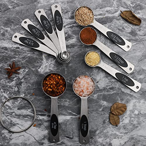 Magnetic Measuring Spoons Set of 9 Stainless Steel Measuring Spoons (Black)