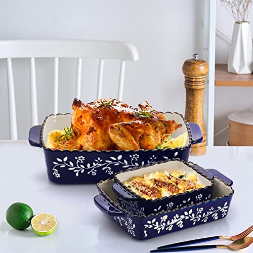 3 Pack Ceramic Bakeware Set Porcelain Rectangular Baking Dish Lasagna Pans for Cooking Kitchen Casserole Dishes Cake Dinner 12 x 8.5 x 6 Inches of Baking Pans Banquet and Daily Use Cobalt Blue (Cobalt Blue)