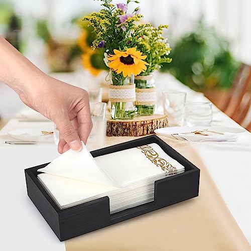 Black Wooden Napkin Holder for Bathroom Paper Hand Guest Towels Holder Tray (Black Wood)