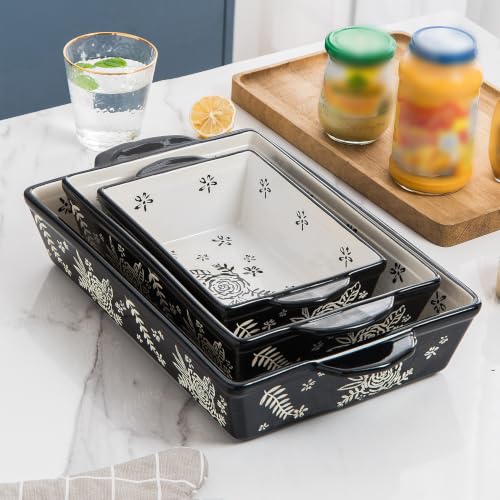 Casserole Dishes For Oven Baking Dish Ceramic Casserole Dish Lasagna Pan Baking Dishes For Oven Baking Dish Set (3-PCS Black)