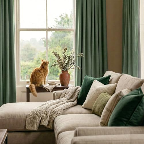 Forest Green 100% Blackout Linen Curtains 84 Length 52 Width (Forest Green / 52"W x 84"L (Pack of 2))