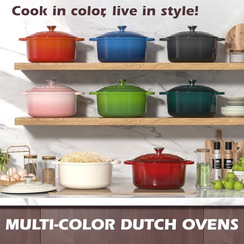5QT Enameled Cast Iron Dutch Oven Pot with Lid (Pink / 5QT)