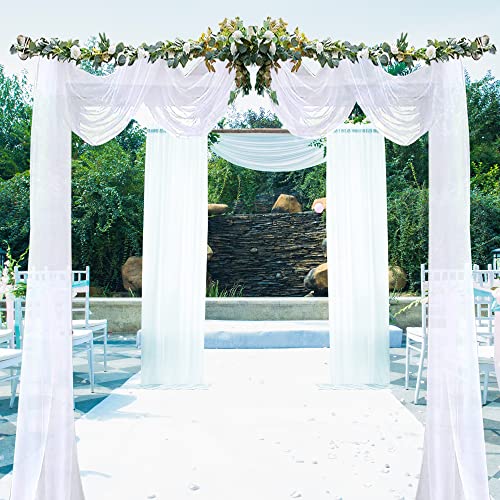 White Sheer Scarf Valances for Windows 216 Inch Extra Long (White / 42"W x 216"L (Pack of 2))