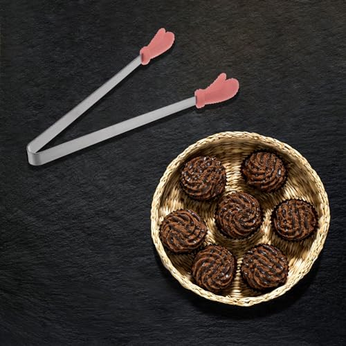 Mini Food Tongs 5.5" Gloves Shape Stainless Steel with Silicon Tips Small Cooking Tongs Kitchen Food Tongs Serving Tongs for Cooking Grilling BBQ Barbecue Kitchen (CoralPink)