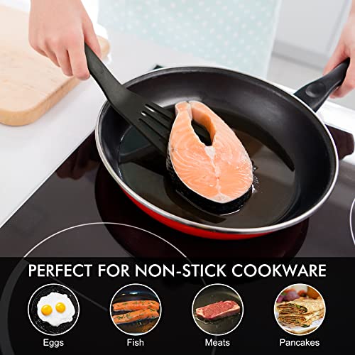 2 Pack Silicone Slotted Fish Turner Spatula Set (Black)