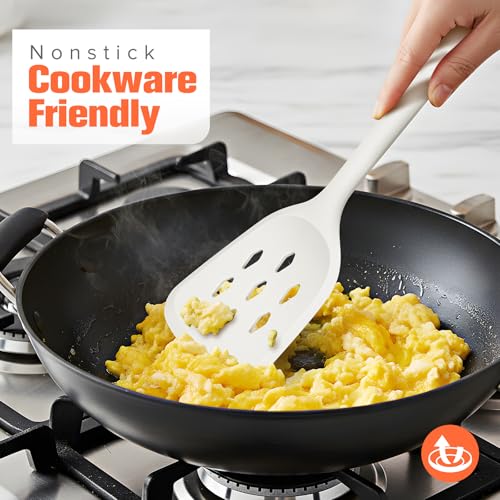 Large Silicone Utensils Set of 7 for Cooking (White)