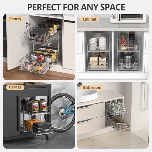 Pull Out Cabinet Organizer (2-Tiers 11¼''W×22”D)