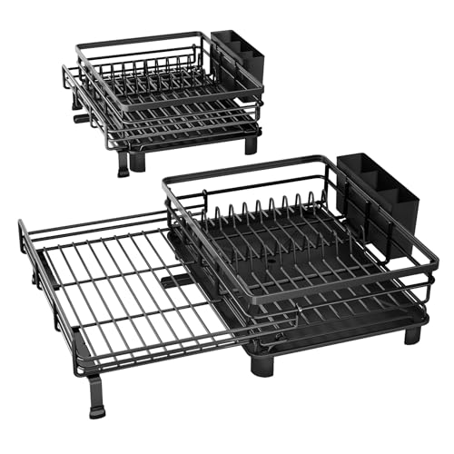 Expandable Dish Drying Rack for Kitchen Counter (Black)