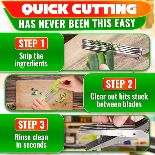 Herb Scissors with 5 Blades and Cover (Lime Green)