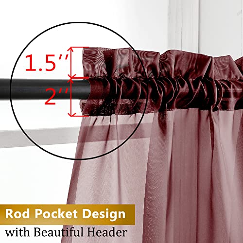 Aiyufneg Small Sheer Tier Curtains Half Kitchen Curtain Sheers (40"W x 24"L (Pack of 2) / Burgundy)