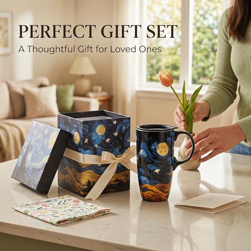 Starry Night Ceramic Travel Mug with Lid (Starry Sky)