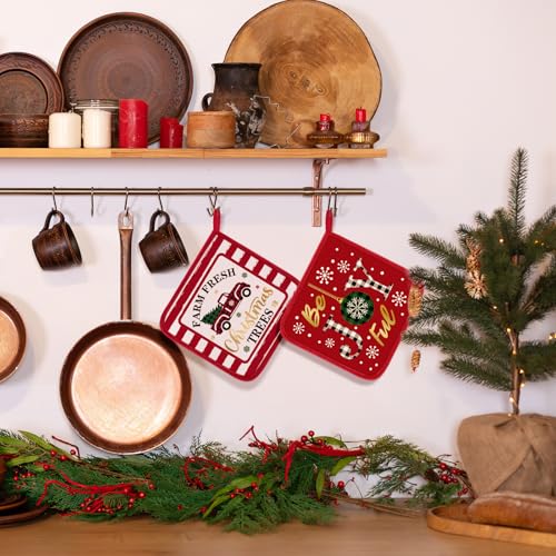 12 Pcs Pot Holders with Pocket (Red and White / Novelty)