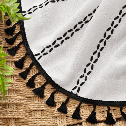 White 100% Boho Blackout Curtains 2 Panels with Tassels 52W X 82L (White and Black / 52"W x 82"L (Pack of 2))