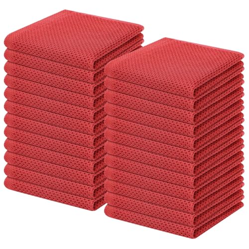 100% Cotton Waffle Weave Kitchen Dish Cloths 24 (Brick Red / 12 X 12 - 24 Pack)