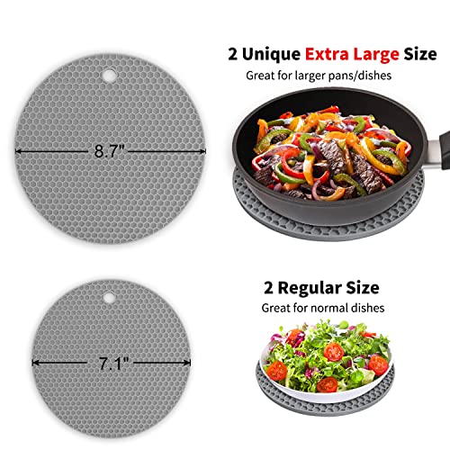 Silicone Trivet Mats (7+9in, 4 Nordic Grey Round)