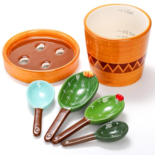 5Pcs Ceramic Measuring Spoons in Pot