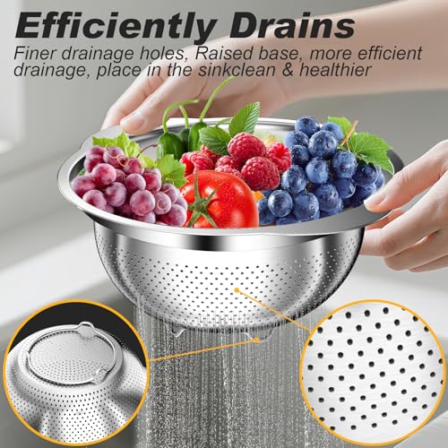 Colander Stainless Steel Colander for Kitchen (5QT+3QT+2QTColander)