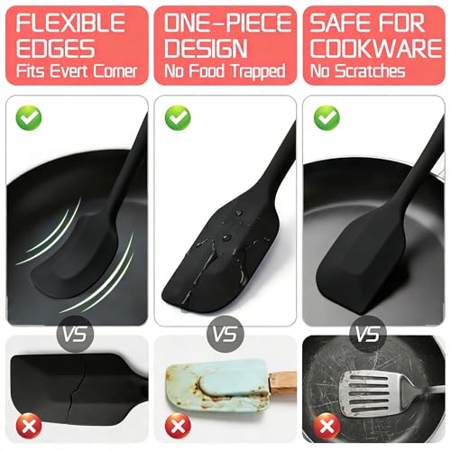 5 Pieces Silicone Spatula Set (Black / 5)