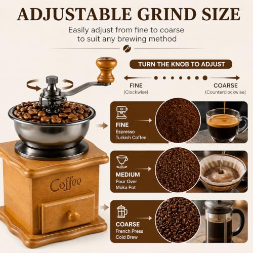 Vintage Wooden Manual Coffee Grinder (Flaxen)