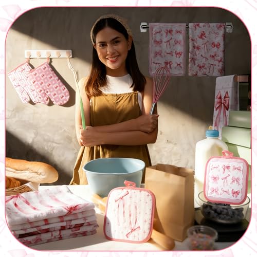 12 Pcs Pink Bow Kitchen Accessories Set Coquette Style (Bow)