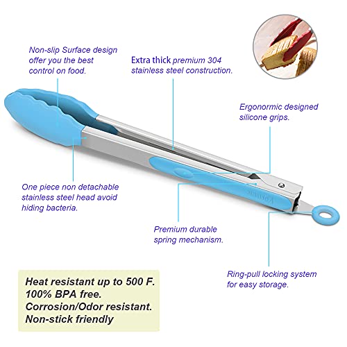 3 Pack Silicone Kitchen Tongs (Blue)