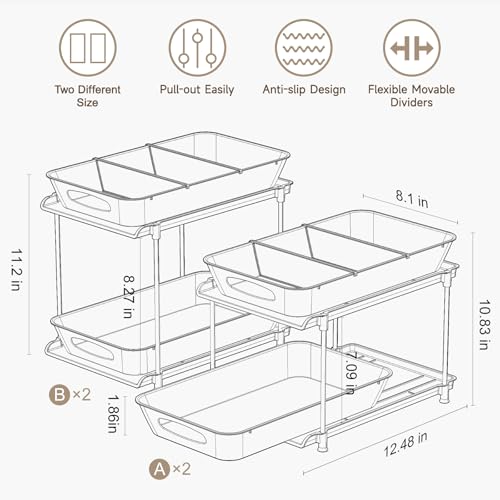 4-Pack 2-Tier Under Sink Organizer with Pull Out Drawers (transparent / 11.2 Inch)