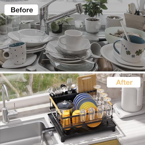 Dish Rack for Kitchen Counter with Drainboard Dish Drying Rack Rustproof Carbon Steel (1 Tier Standard)
