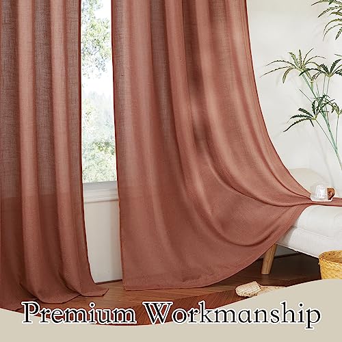 Linen Semi Sheer Curtains for Bedroom Living Room 95 inches Long (Terracotta / 52"W x 95"L (Pack of 2))