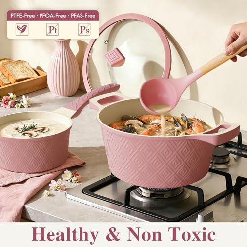 26PCS Pots Pans Set Non Stick Cookware (Pink)