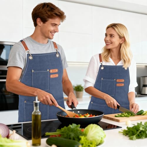 Aprons For Women Men With Large Pockets (Dark Blue)