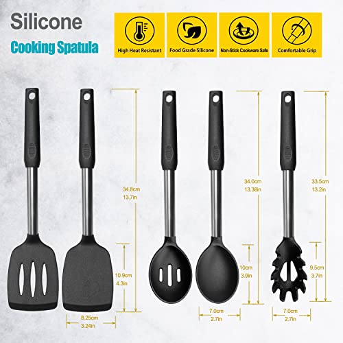 Silicone Spatula and Cooking Spoon (Black)