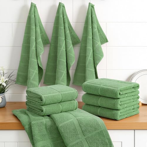 100% Cotton Kitchen Towels 18"x28" (Grass Green / 18 x 28 - 6 Pack)