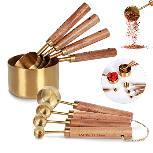 Collection 8 Piece Gold Measuring Cups Set and Measuring Spoons (Gold)