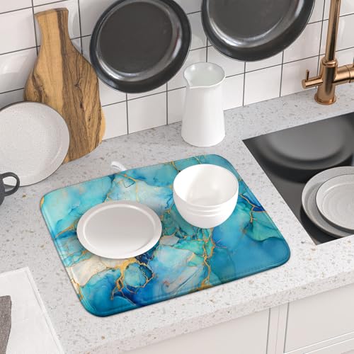 Marble Print Dish Drying Mat for Kitchen Counter (16" x 18")